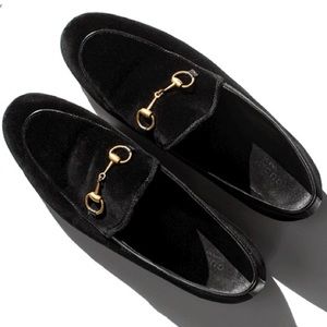 Gucci Jordaan black velvet horsebit loafers